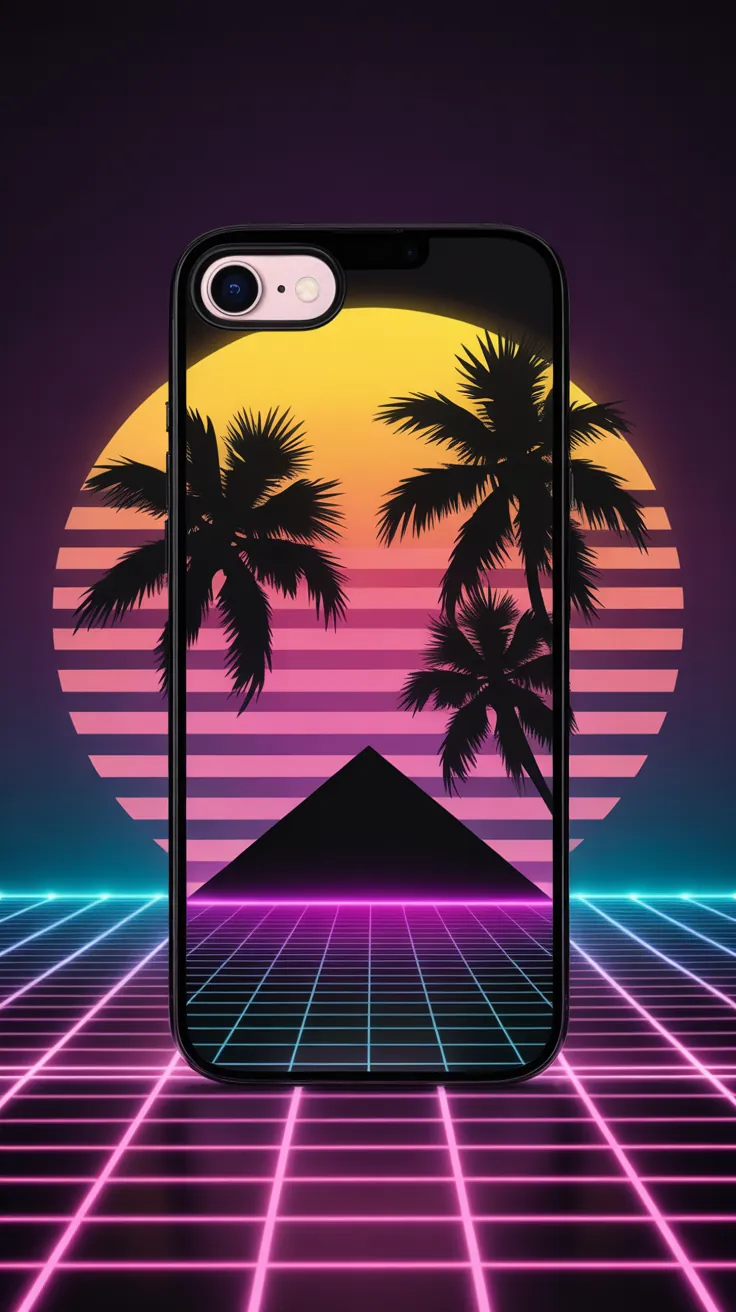 Retro vaporwave phone cover design