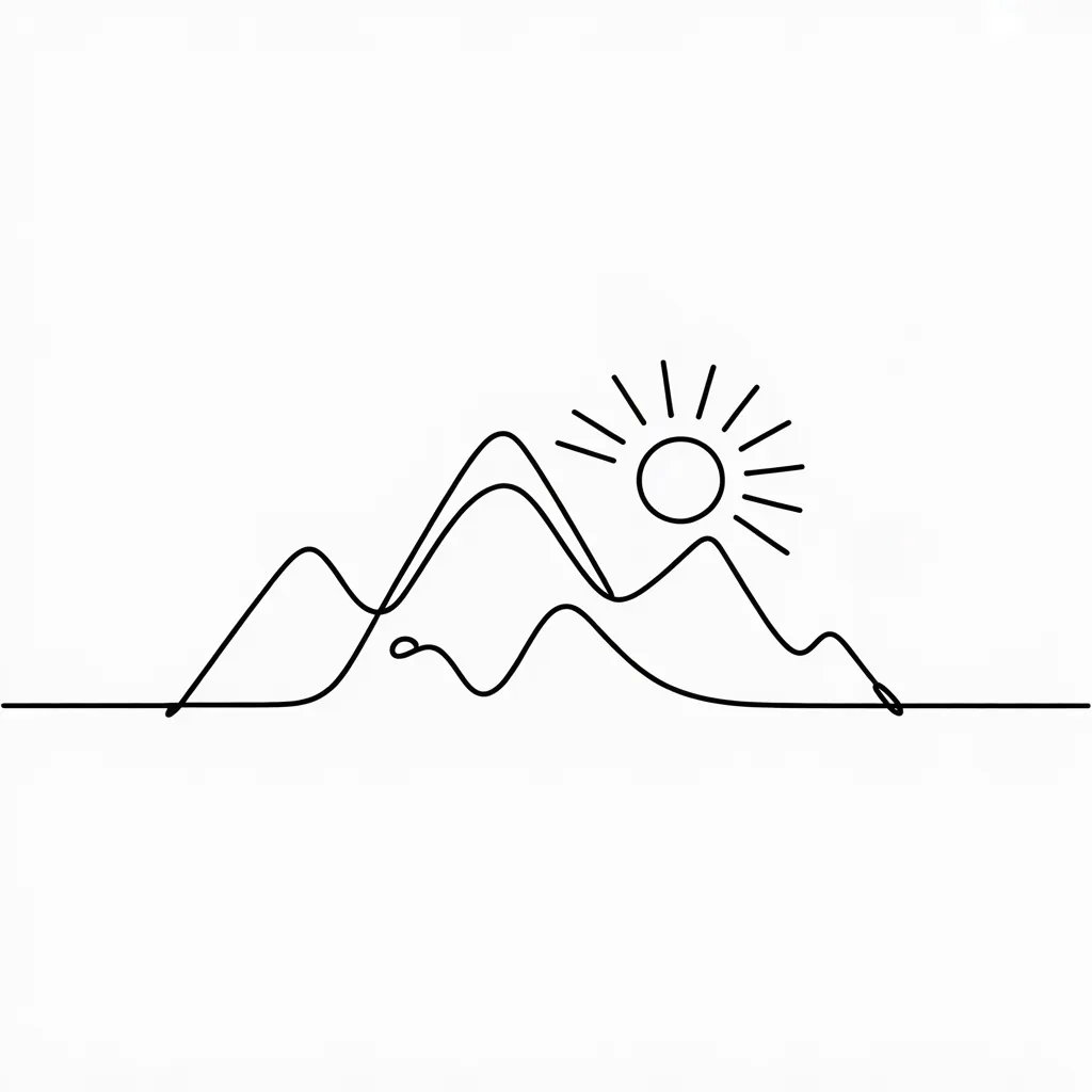 Minimalist line art t-shirt design with mountain scene